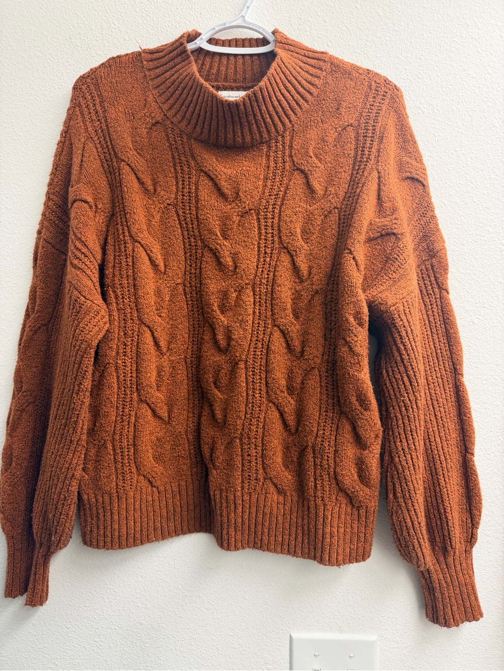Cupcakes & Cashmere Sweater Cable Knit mock turtle Neck Sweater in Brown Size xl